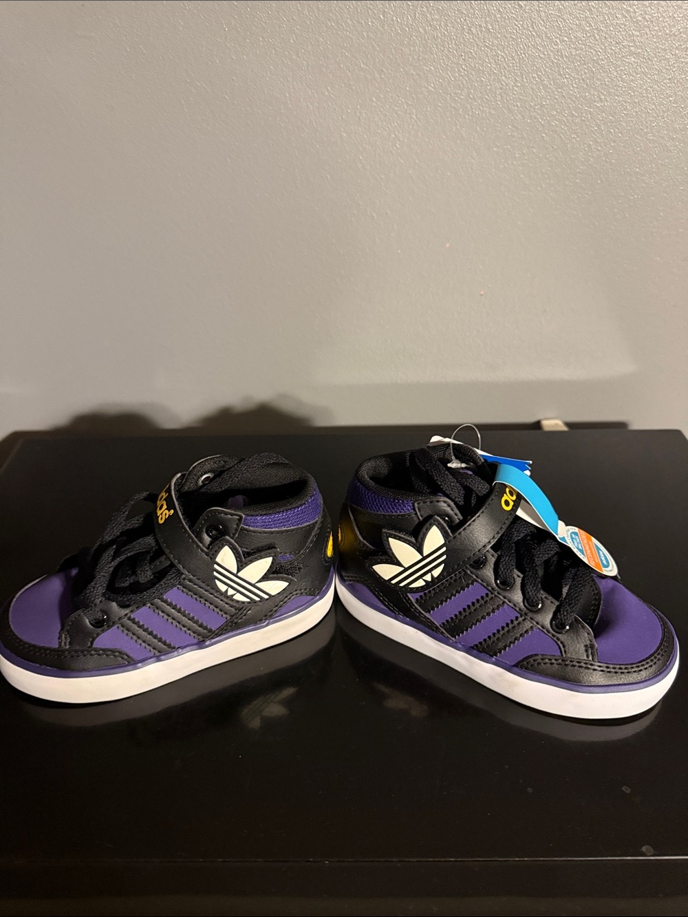 adidas Kids Black & Purple Mid-Top Sneakers with Yellow Accent
